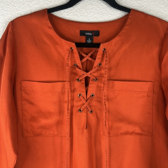 Intro Rust Boho Lace Up Front 3/4 Sleeve Casual 100% Lyocell Top Size Small - Picture 2 of 6